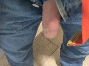 Walking with cock out in public, masturbating in busy public bathroom, first time showing body 16/16