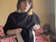 Beautiful brunette in a t-shirt shows off her panties 16/16