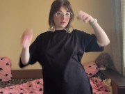 Beautiful brunette in a t-shirt shows off her panties 4/16