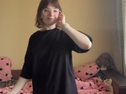 Beautiful brunette in a t-shirt shows off her panties 6/16