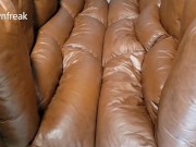 Humping Pillow Back Leather Sofa Until Cum 1/16