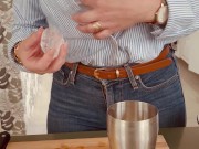 Brazilian big tits girlfriend making caipirinha cocktailt