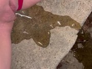 Girl pulls panties to the side to piss on steps 10/16