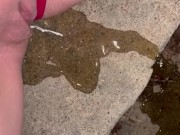 Girl pulls panties to the side to piss on steps 11/16