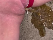 Girl pulls panties to the side to piss on steps 6/16