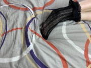 Caressing long legs of girl in black lace socks 13/16