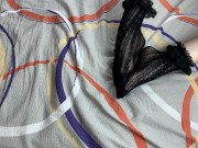 Caressing long legs of girl in black lace socks 16/16