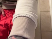 Tattooed man whips out cock in bathroom 3/16