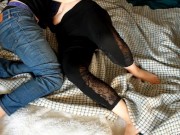 Passionate couple make love after work. She gets a full cream-pie when he cant hold it in. 1/16