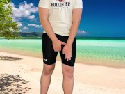 Risky masturbation on the beach