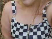 Bbw milf Public forest flashing small tits and fat pussy 6/16
