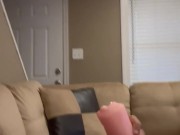 Stud can’t hold back his load before he shoots cum through fleshlight while moaning 15/16