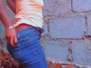 Sexy African Ebony Fucking Her Wet Pussy Outside Almost Caught By Neighbors 3/16