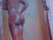 Sexy African Ebony Showers Outside While Neighbors Sing Next Door 1/16