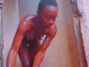 Sexy African Ebony Showers Outside While Neighbors Sing Next Door 11/16