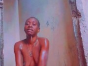 Sexy African Ebony Showers Outside While Neighbors Sing Next Door 13/16