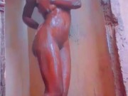 Sexy African Ebony Showers Outside While Neighbors Sing Next Door 14/16