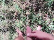 Naked hiking JO, cum and clean the pipe with warm pee 14/16