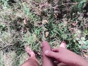 Naked hiking JO, cum and clean the pipe with warm pee 15/16