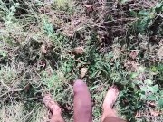 Naked hiking JO, cum and clean the pipe with warm pee 6/16