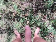 Naked hiking JO, cum and clean the pipe with warm pee 7/16