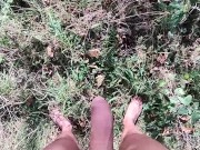 Naked hiking JO, cum and clean the pipe with warm pee 8/16