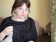 Attractive brunette in a t-shirt shows off her lush tits 5/16