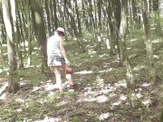 Sexy cute Milf without panties under skirt picks mushrooms in forest. Outdoor Outside In public Solo 6/16