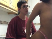 stepsister lets herself be caught in the kitchen of my house. 11/16