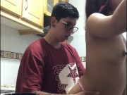 stepsister lets herself be caught in the kitchen of my house. 12/16