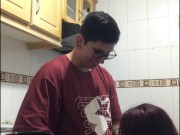 stepsister lets herself be caught in the kitchen of my house. 15/16