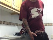 stepsister lets herself be caught in the kitchen of my house. 6/16