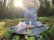 European blonde rides cock with her ass in the forrest 1/16