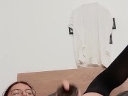 HAIRY TIGHT PUSSY MASTURBATING WITH HUGE BLACK DILDO