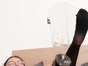 HAIRY TIGHT PUSSY MASTURBATING WITH HUGE BLACK DILDO 9/16