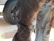 Rubbing mud all over my ripped denim jeans teasing you  clothing destruction 16/16