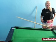 A big tits lesbian couple playing billiard and using the stick in a new way 4/16