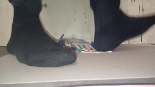 Male Box Crush in Socks, flattened by my 89kg size 11 feet