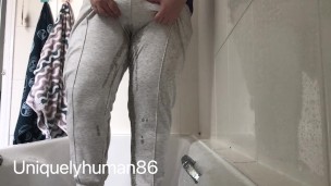 Wetting grey joggers | first wet after a long break!
