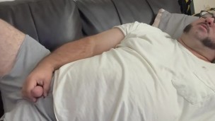 Chubby small dick guy masturbates orgasms cums underwear shirt