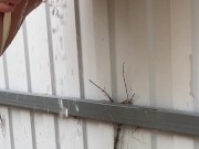 Milf in boots pees at the fence 12/16