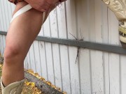 Milf in boots pees at the fence 9/16