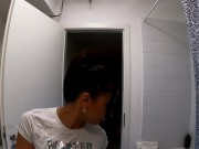 Sexy and Hot Brunette Beauty takes her Transparent Lingerie Panties Off in the Bathroom while doing Make up 13/16