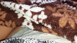 My stepmom lies next to me while I masturbate under the blanket and try not to scream during orgasm