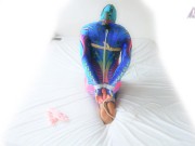 Colourful catsuit selfbondage hogtie - Screenshot 10 of 16 - Bound