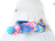 Colourful catsuit selfbondage hogtie - Screenshot 13 of 16 - Tied