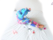 Colourful catsuit selfbondage hogtie - Screenshot 7 of 16 - Gagged