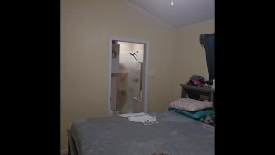 Voyeur Pawg showers, shaves and fucks herself before getting ready