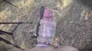 October outdoor fleshlight cock milking. Making my swollen horny cock come outdoors on a cool day