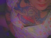 Tattooed Goth girl with pierced pussy